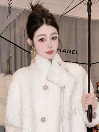 时尚冬季新款皮毛一体名媛毛毛大衣外套女中长款#我的一周穿搭日记 #强烈推荐 #复古风格设计 #上热搜 #每日分享