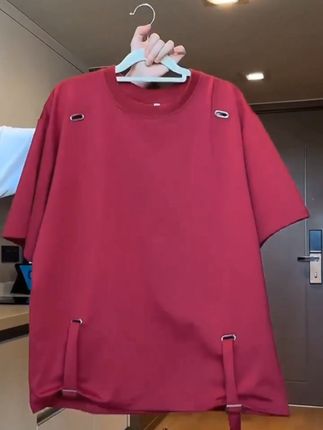 美式高街小众设计感绑带可调节男款夏季薄款潮流半袖短袖t恤上衣#男士外套春秋男装 #潮流穿搭