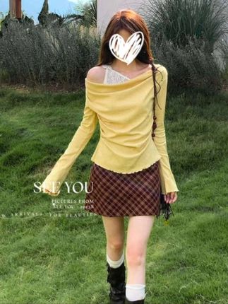 纯欲风露肩设计感法式蕾丝拼接荡领假两件小衫长袖#女装穿搭 #上衣穿搭 #假两件衬衫
