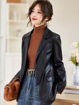 海宁真皮西装皮衣女2025新款爆款春秋韩版气质绵羊皮皮夹克外套#海宁 #海宁皮草源头好货 #海宁真皮 #真皮西装 #洋气减龄