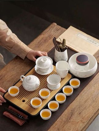 #功夫茶具套装家用水墨羊脂玉白瓷盖碗茶壶高档礼盒商务礼品送长辈#羊脂玉茶具套装 #茶具套装礼盒送人 #家用茶具套装 #高档茶具套装