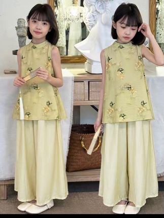 女童夏季套装2025新款儿童洋气时髦女孩新中式国风薄款夏装两件套#夏季穿搭 #时尚气质穿搭 #女宝穿搭 #气质仙女裙穿搭 #春秋穿搭