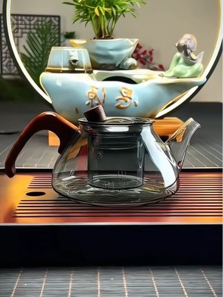 耐热玻璃木把泡茶壶 加厚茶水分离花茶壶#泡茶神器 #茶水分离杯#玻璃茶壶#煮茶壶#花茶壶