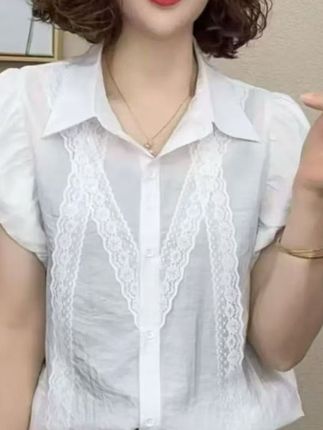 洋气百搭减龄显瘦气质女士短袖蕾丝花边套头衬衫#只做高品质 #谁穿谁好看 #女装 #夏天穿搭 #夏季穿搭