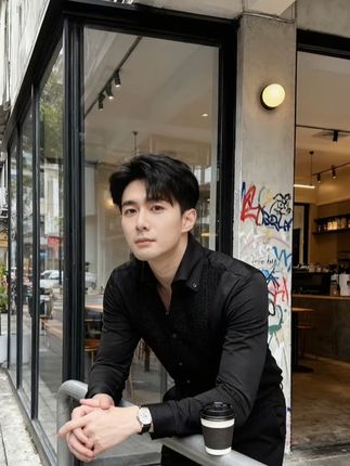 #彬祖V领雅痞西装衬衫男款长袖拼接格纹黑色衬衣#男士内搭商务男装