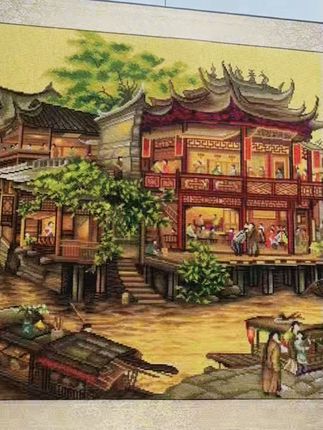 《南乡旧梦图》全景3.8米长绒棉线的成品软裱效果,供姐妹们参考。感谢我@小杜 的分享