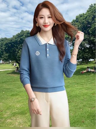 秋装女款爆款,2025新款娃娃领外搭针织衫,洋气时尚中年女士气质上衣#新款长袖针织衫#时尚针织衫#气质针织衫#百搭上衣 #多色可选