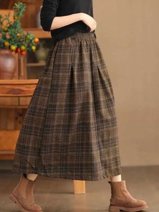 垂顺格子半身裙女早春2025新款长款裙子宽松显瘦高腰A字裙#复古穿搭#秋冬穿搭