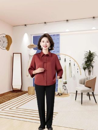 春秋国风妈妈九分袖衬衫,中老年洋气上衣#妈妈装#衬衫