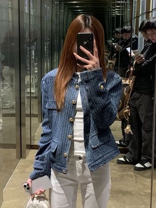 高级感蓝色肌理感提花牛仔外套女春秋韩版宽松显瘦夹克长袖短外套#百搭外套#牛仔外套#遮肉显瘦#谁穿谁好看#修身