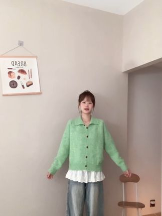 韩系设计感立领软糯毛衣开衫女秋冬新款宽松落肩长袖针织外套#气质上衣#显瘦上衣#法式上衣#百搭上衣#针织开衫