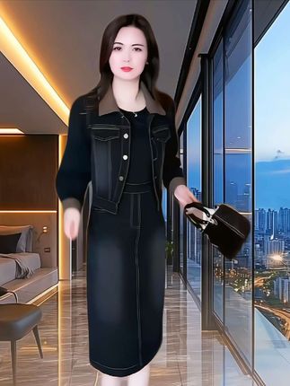 时尚牛仔裙套装新款洋气减龄显瘦连衣裙休闲时髦两件套#优雅气质 #洋气减龄 #新款穿搭 #谁穿谁美