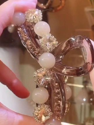 熹金韩版水钻珠珠抓夹女2025新款鲨鱼夹后脑勺少盘发发夹子头饰品#时尚饰品 #网红发饰 #头饰发夹高级感