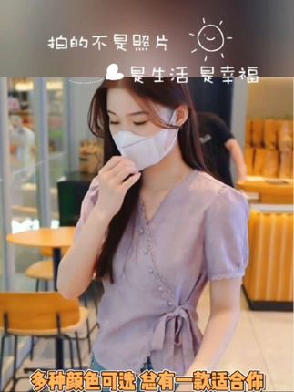 蕾丝边绑带蝴蝶结短袖衬衫女2025夏季新款蝴蝶结设计感收腰上衣