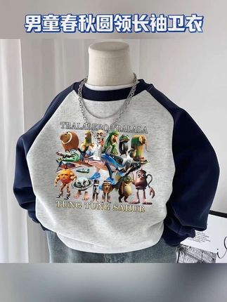 【90cm-140cm】山海经儿童衣服春秋新款中小男童洋气休闲宽松百搭卡通印花圆领长袖卫衣#男童卫衣#男童春秋长袖上衣 #高品质童装 #萌宝穿搭 #潮童穿搭