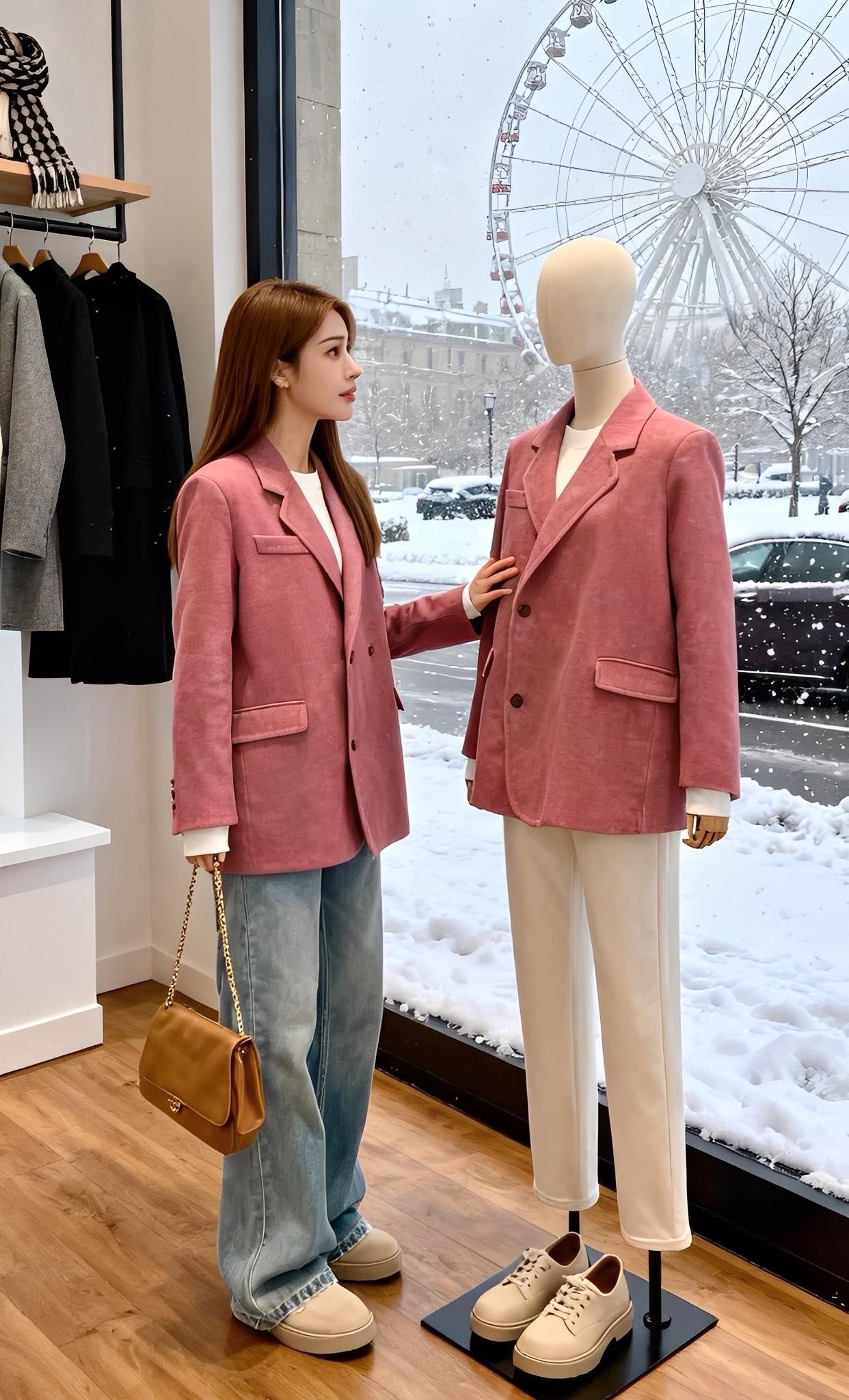 #暖fufu的冬日ootd 都市的灰调街景里,一抹火龙果色骤然闯入视线——是她身上那件火龙果西装外套、把热带水果的热烈,揉进了钢筋水泥的冷感里。 宽松的版型慵懒随性,火龙果色的饱和度恰好到位,像把盛夏的骄阳截取一段,种在了衣摆间。下身配条做旧牛仔,踩一双小白鞋,走在梧桐叶落的街角,或是停在咖啡馆的落地窗前,那抹鲜艳都能轻易跳脱出平庸,让路人的目光不自觉追随。 它不是一味的张扬,是在日常里注入的一剂活力。晨起搭运动裤去晨跑,午后配半裙赴约,傍晚披在吊带外逛夜市,多种风格都能被它盘活。穿上它,仿佛给生活按下了“提亮键”,即便在沉闷的季节里,也能靠这抹火龙果色,成为都市丛林里,最鲜活的那笔色彩,把平凡的日常,过成充满质感的时尚篇章。#冬季穿搭 #秋冬穿搭 #谁穿谁好看#简约穿搭