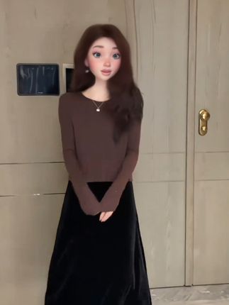 高级感韩版丝绒裙中长款法式高品质气质优雅A字裙遮肉显瘦慵懒裙#优雅气质 #半裙搭配