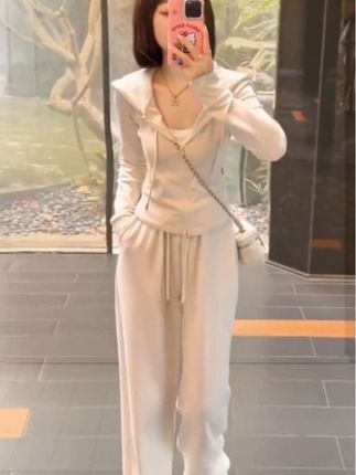 欧若风休闲时尚套装女2025新款春连帽卫衣阔腿裤小个子运动两件套