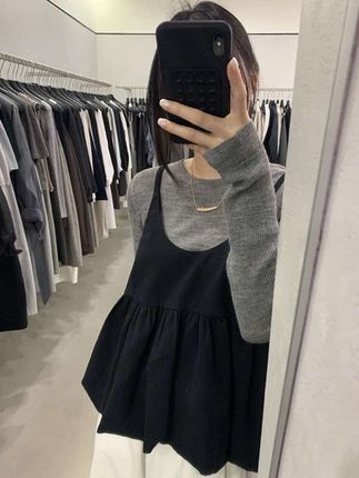 韩系简单大方高级感穿搭巨好看小个子黑色吊带灰色针织衫套装女秋#休闲穿搭 #元气少女穿搭 #温柔风穿搭 #甜美穿搭 #学院风穿搭