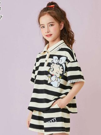 2025夏季童装宽松女童运动套装时髦两件套潮#童装 #条纹控 #休闲套装#运动套装