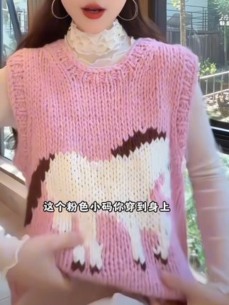 洋洋优选-秋冬新款可叠穿小马图案重工手打毛衣马甲背心女#穿搭 #毛衣控 #搭配日常 #马甲 #马甲背心