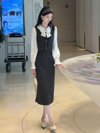 【有里布】连衣裙女2025春秋款拼接高级感小个子假两件长裙#假两件连衣裙 #高级感穿搭 #小个子穿搭 #显高显瘦显气质 #分享每日穿搭 @DOU+小助手