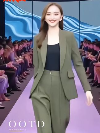 新款高端三件套西装,女新款高腰阔腿裤时尚气质绿色西服套装#优雅气质 #高端大气 #魅力十足 #穿出自信穿出美丽