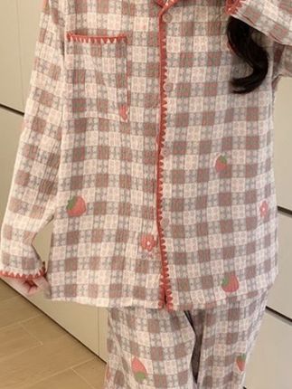 梦鸾格子睡衣女#家居服分享 #纯黑裤子不掉色 #宅家睡衣秀 #家居服套装 #纯棉