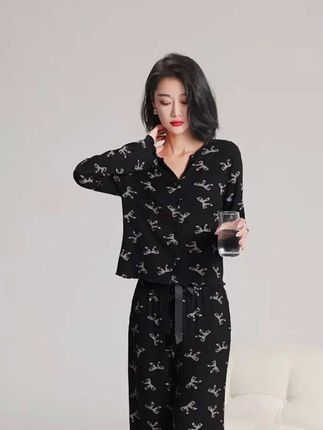 【 高品质 】莫代尔睡衣女长袖开胸网红风2025新款可外穿家居服套装#穿出高级感 #优雅气质 #气质范 #高端大气 #在家也要美美哒