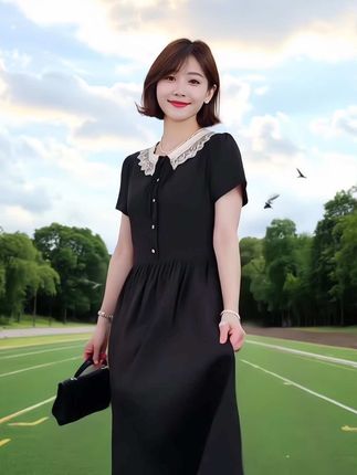 人丝镂空连衣裙,透气亲肤,蕾丝领+排扣超减龄,谁穿谁甜~#夏季穿搭 #高级感穿搭 #气质连衣裙