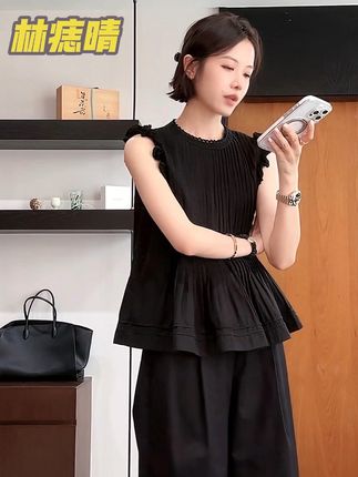 DE Mincollection——日系压褶花边飞袖风琴娃娃衫 #高级感穿搭 #优雅精致 #气质范 #飞袖娃娃衫 #林痣晴