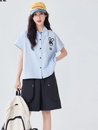 C5734女童痞帅风衬衫套装#夏季穿搭 #穿搭女装 #polo衫 #女童穿搭套装 #女童穿搭