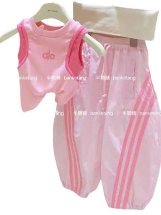 韩版童装2025夏季新款女童撞色字母背心上衣女宝宝洋气条纹工装裤@DOU+小助手