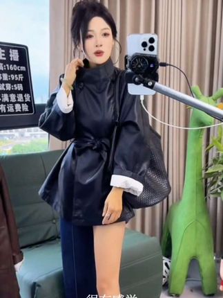 薄款秋季长袖水洗皮系带绑带皮衣网红上衣城市机能风8003