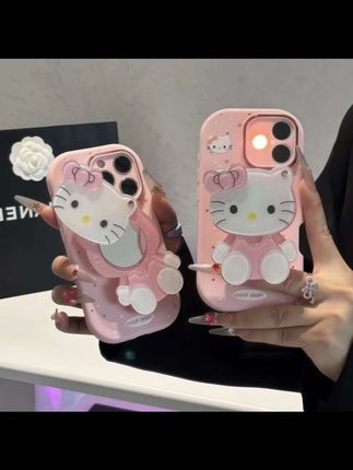 少女粉kitty镜子支架适用17苹果16手机壳iPhone15小米vivoppo华为#卡通 #可爱 #创意手机壳 #苹果手机壳 #好看