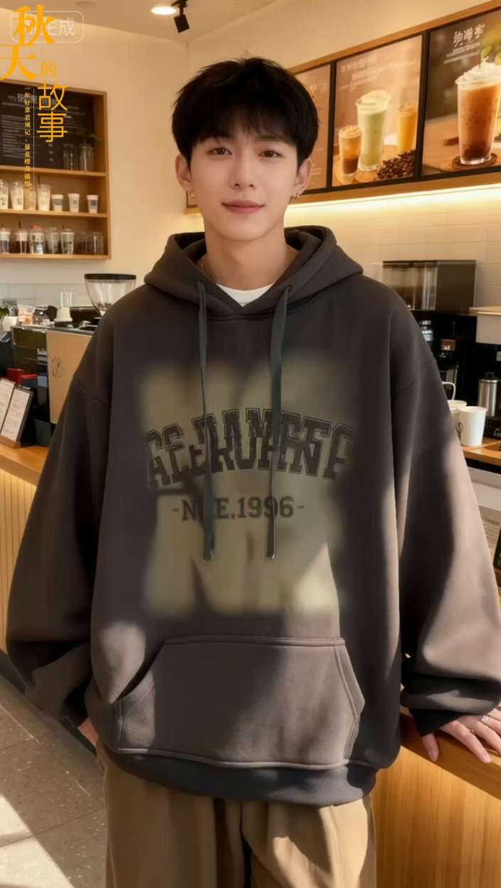 在奶茶店的暖光里,他穿着深灰连帽衫,将慵懒与文艺揉进日常。每一缕咖啡香都在诉说,这样的松弛感,才是生活该有的模样。#卫衣#青少年穿搭 #穿出自己的风格 #秋冬穿搭 #男生卫衣穿搭