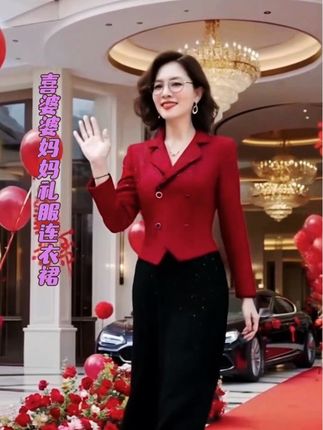 女装秋季高档时尚修身显瘦气质长袖法式秋冬连衣裙喜婆婆妈妈礼服 #喜婆婆婚宴装 #婚礼妈妈礼服 #婚宴装 #婚礼妈妈装 #假两件连衣裙