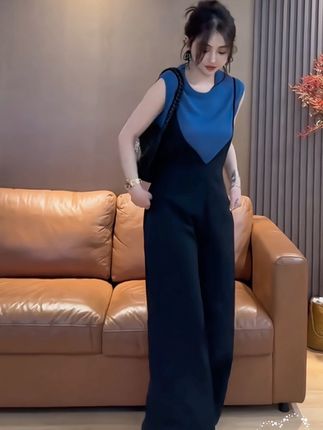 夏季一整套女装2025年新款韩版减龄气质显瘦无袖上衣背带裤两件套#高级感穿搭 #显高显瘦 #气质优雅大方 #穿出高级感 #气质套装穿搭