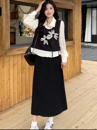 大码女装独特绝美套装裙秋季假两件上衣胖MM遮肉显瘦半身裙两件套#今日穿搭 #气质优雅大方 #气质仙女裙穿搭 #大码穿搭 #显瘦遮肉