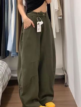 美式复古弯刀牛仔工装裤女新款高腰宽松阔腿显瘦跳舞直筒拖地裤子#夏季穿搭 #穿搭穿搭 #简约大气 #休闲裤 #每日穿搭look