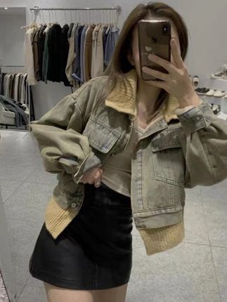 美式复古慵懒风撞色牛仔外套女2025秋冬新款小众休闲风上衣7-71#今日穿搭 #辣妹穿搭 #时髦穿搭 #韩式穿搭 #外套穿搭