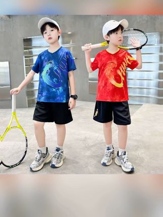 #夏季穿搭 #短袖男童套装 #谁穿谁好看 #儿童球服套装男孩 #夏季短袖 儿童球服乒乓球运动套装小学生羽毛球衣训练队服男女童速干运动服