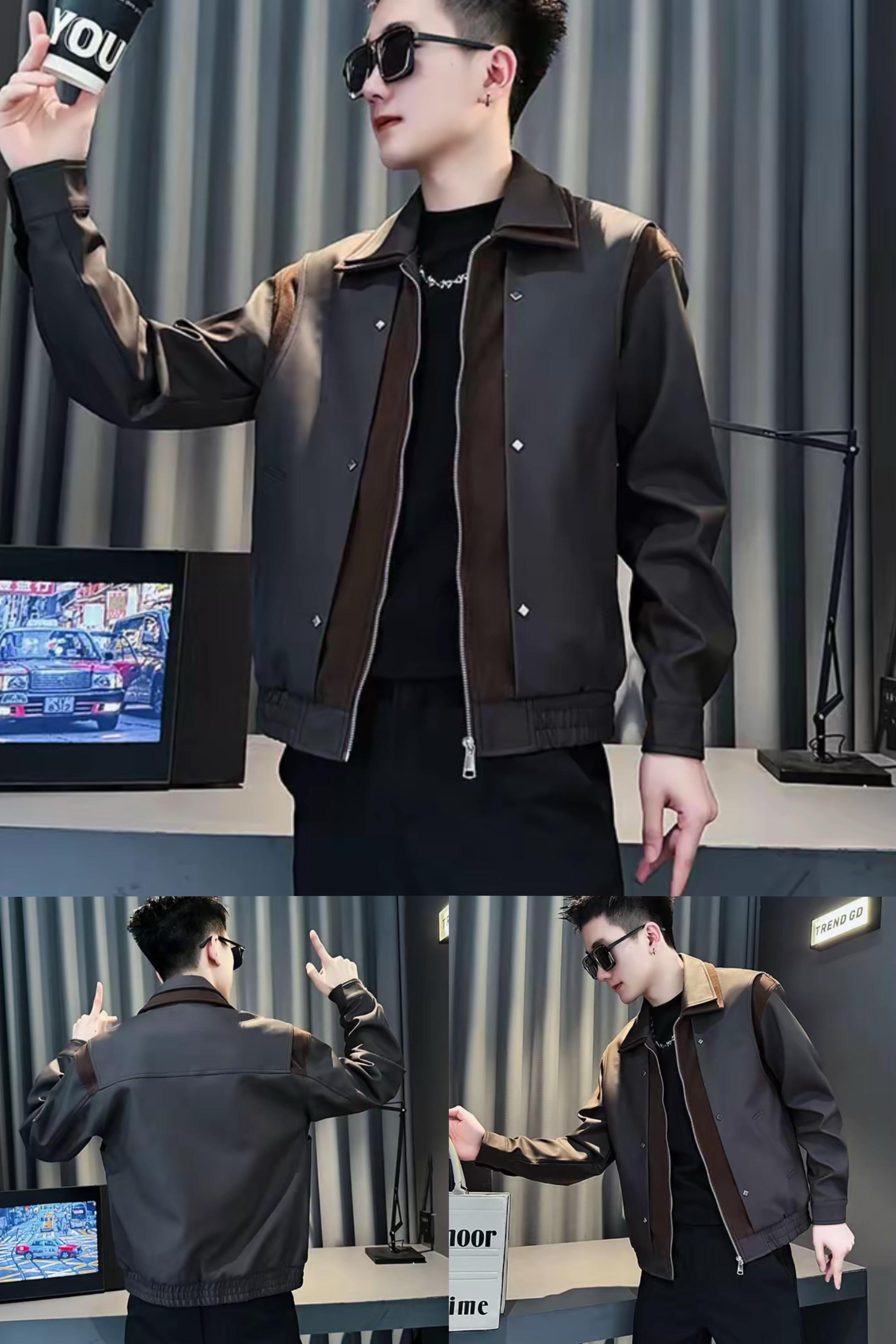 拼接撞色皮衣外套男士春秋季设计感男装上衣2025新款痞帅休闲夹克#夹克外套 #品质男装 #男士外套 #男装外套 #外套