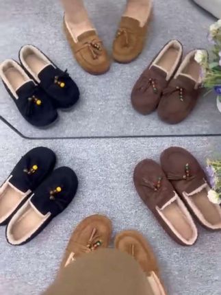 #棉鞋#豆豆鞋#加绒保暖休闲鞋#平底懒人鞋#一脚蹬女