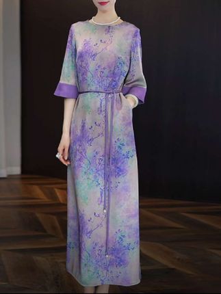 连衣裙女2025夏季新款女优雅高级感气质紫长裙出游洋气设计感裙子#新款连衣裙