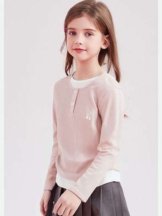 笛莎女童假两件长袖T恤儿童上衣春秋季新款圆领打底衫-7M2530602#儿童长袖t恤 #儿童打底衫 #儿童百搭上衣 #童装秋款上新 #高品质童装