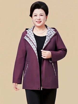 中老年女装妈妈装秋季新中式连帽拉链款拼接风衣妈妈秋装休闲外套#舒适#高级#中式连帽#休闲外套@DOU+小助手