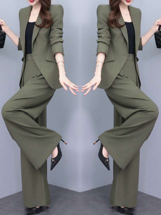 高端三件套西装女2025春季新款高腰阔腿裤时尚气质绿色西服套装潮#高级感穿搭 #套装穿搭 #职场穿搭