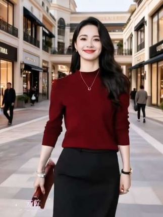 针织打底衫#欧货安哥拉红打底衫女秋冬内搭修身半高领上衣洋气新款针织衫