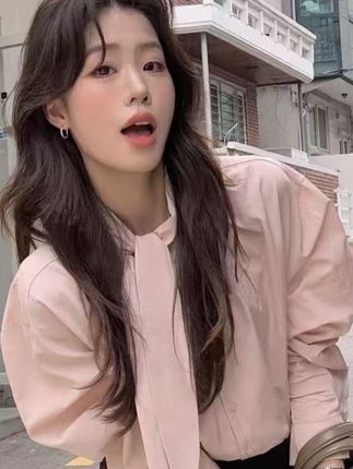 韩系温柔纯色系带长袖衬衫女2025宽松打底衬衣设计感绝美气质上衣#女装 #简约通勤开衫 #夏季穿搭 #高级感穿搭 #大杨嫂的穿搭